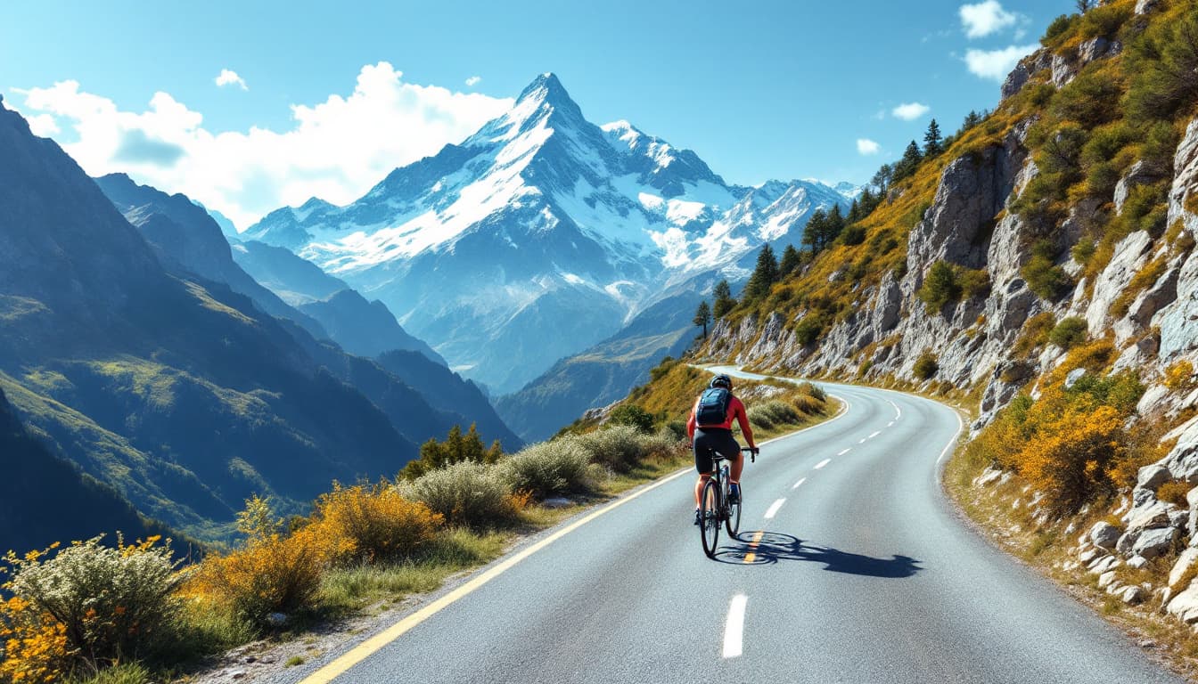 AI generated: Cyclist, Male, Riding out of the saddle, riding up the mountains, sa calobra hair pin turns, in the ...