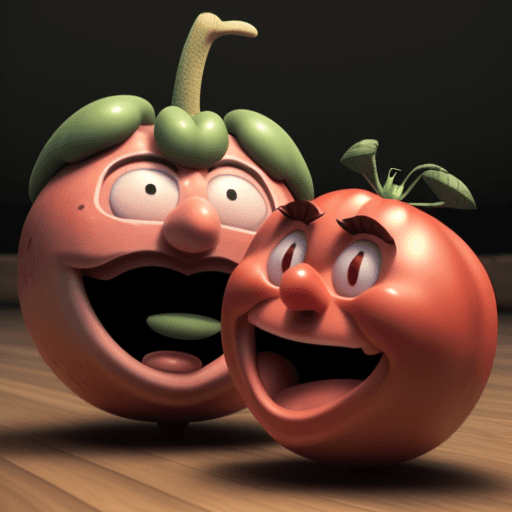 AI generated: Hyper realistic 3d render of one tomatoman talking and laughing to each other