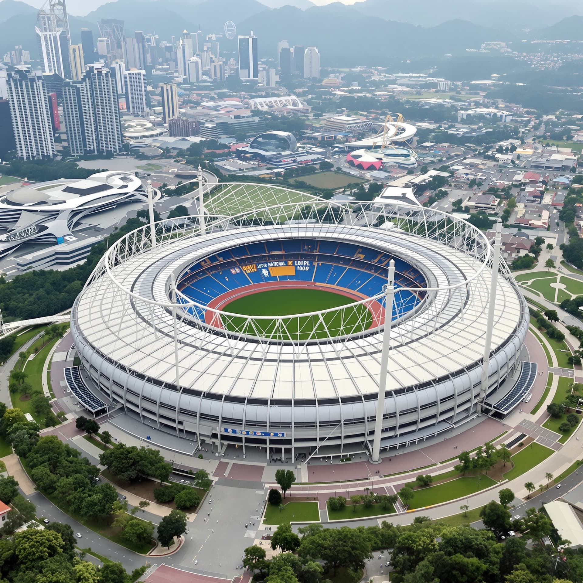 AI generated: Bukit Jalil National Stadium, 40° rotation around the X-axis