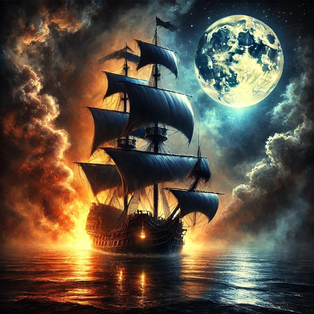 AI generated: A stunning masterpiece that captures the haunting and ethereal beauty of a medieval ship beneath the...