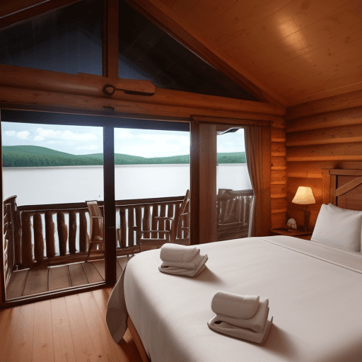 AI generated: waterfront resort
wooden cabin inside view