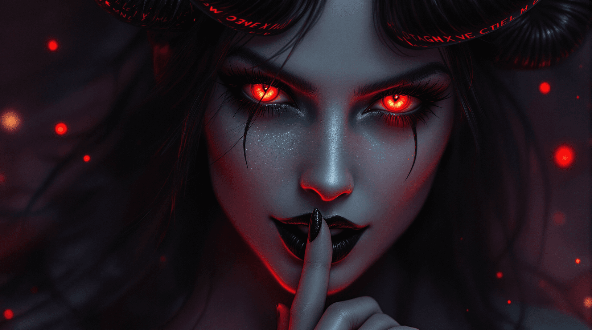 AI generated: A Coverart art (from her chest and up) A seductive female demon queen in a dramatic close-up portrai...
