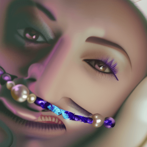 AI generated: A girl with purple hair, lying on a table, purple eyes, Beautiful face, big beautiful eyes, pearl ne...