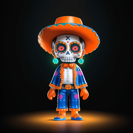 AI generated: full body character mexican, resin figurine, funko doll, dia de muertos art, dia de los muertos, coc...