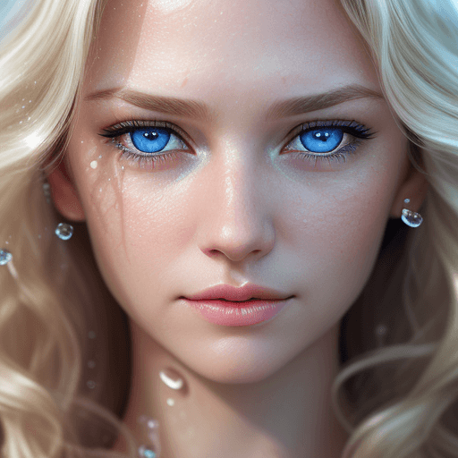 AI generated:  An extreme close-up shot of water droplets falling on a woman's face, realistic detail, sharp focus...
