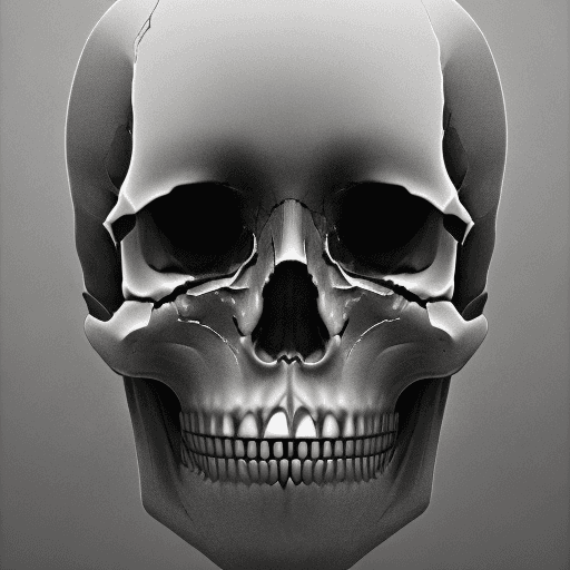 AI generated: Low detail skull, silicon cpu chip side implent, sketch style, monochrome render