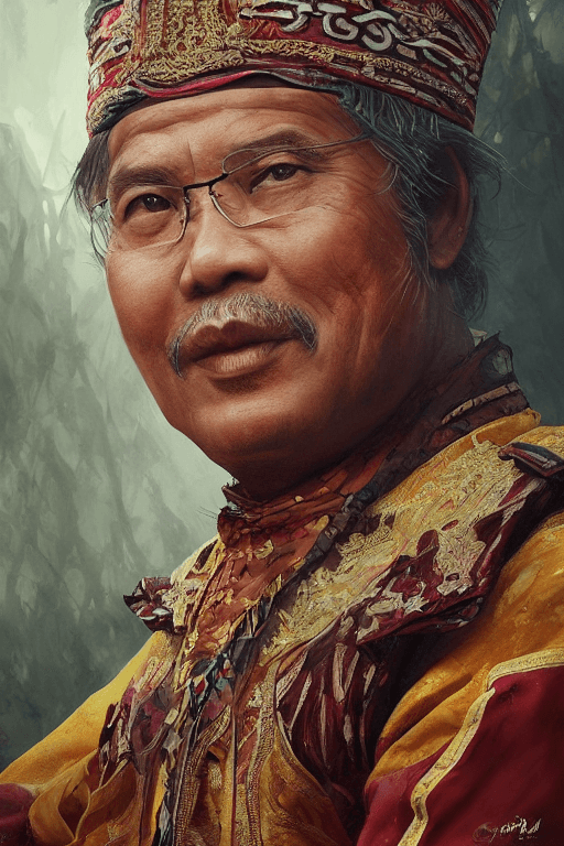 AI generated: a portrait of abah anom leader of the Kasepuhan Cipta Gelar Sukabumi West Java indonesia in  beautif...