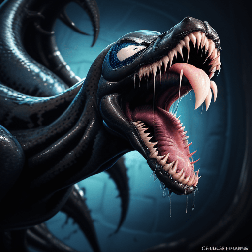 AI generated: a close up of a venom with its mouth open, film key art, by Charles Fremont Conner, full image, clea...