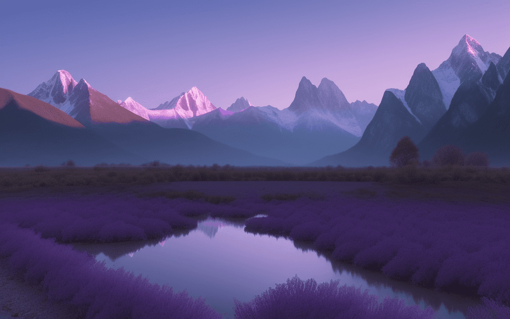 AI generated: landscape to meditate that reflects relaxation with mountains with violet colors