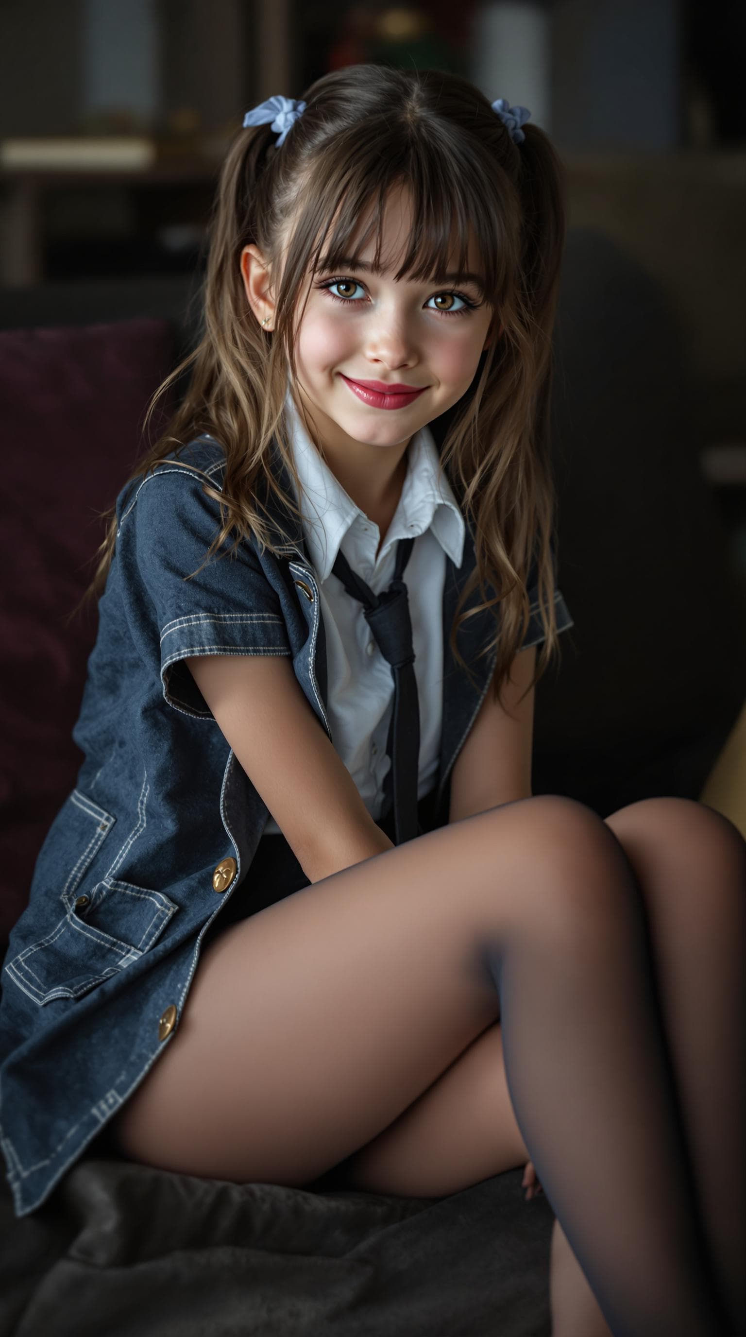 AI generated: a professional photo of a exceptionally beautiful young girl age  (13.5)  model in full growth weari...