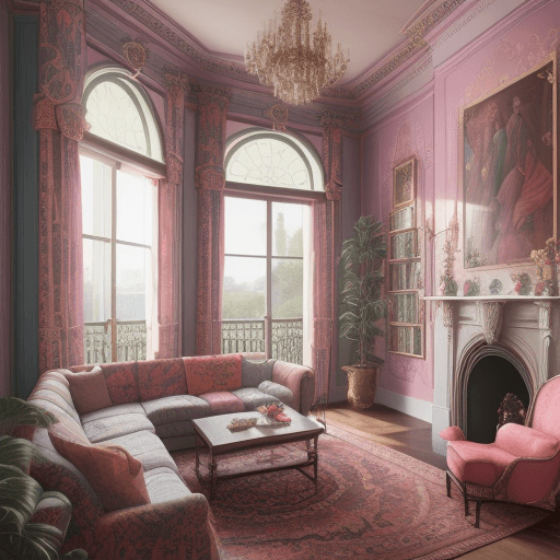AI generated: Maximalist mansion, saturated colors --ar 2:3salmon pastel palette, interior design magazine, cozy a...