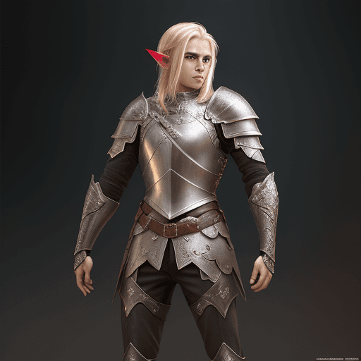 AI generated: photorealistic full body shot of a young male elf, stylish leather armor, blonde hair, young face, h...