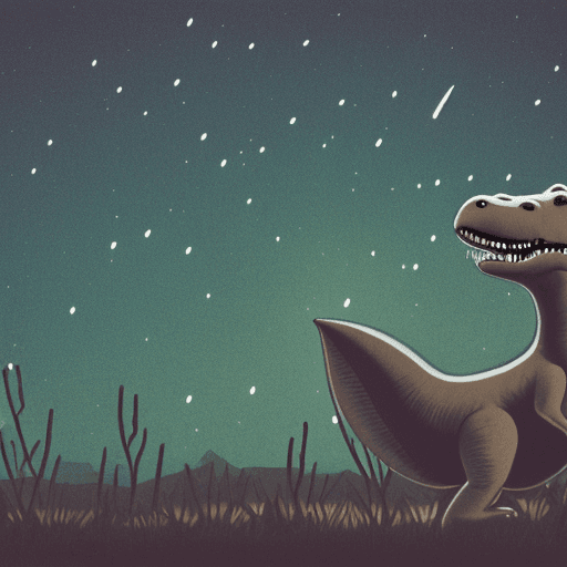 AI generated: photo of a sad t-rex looking at the stars