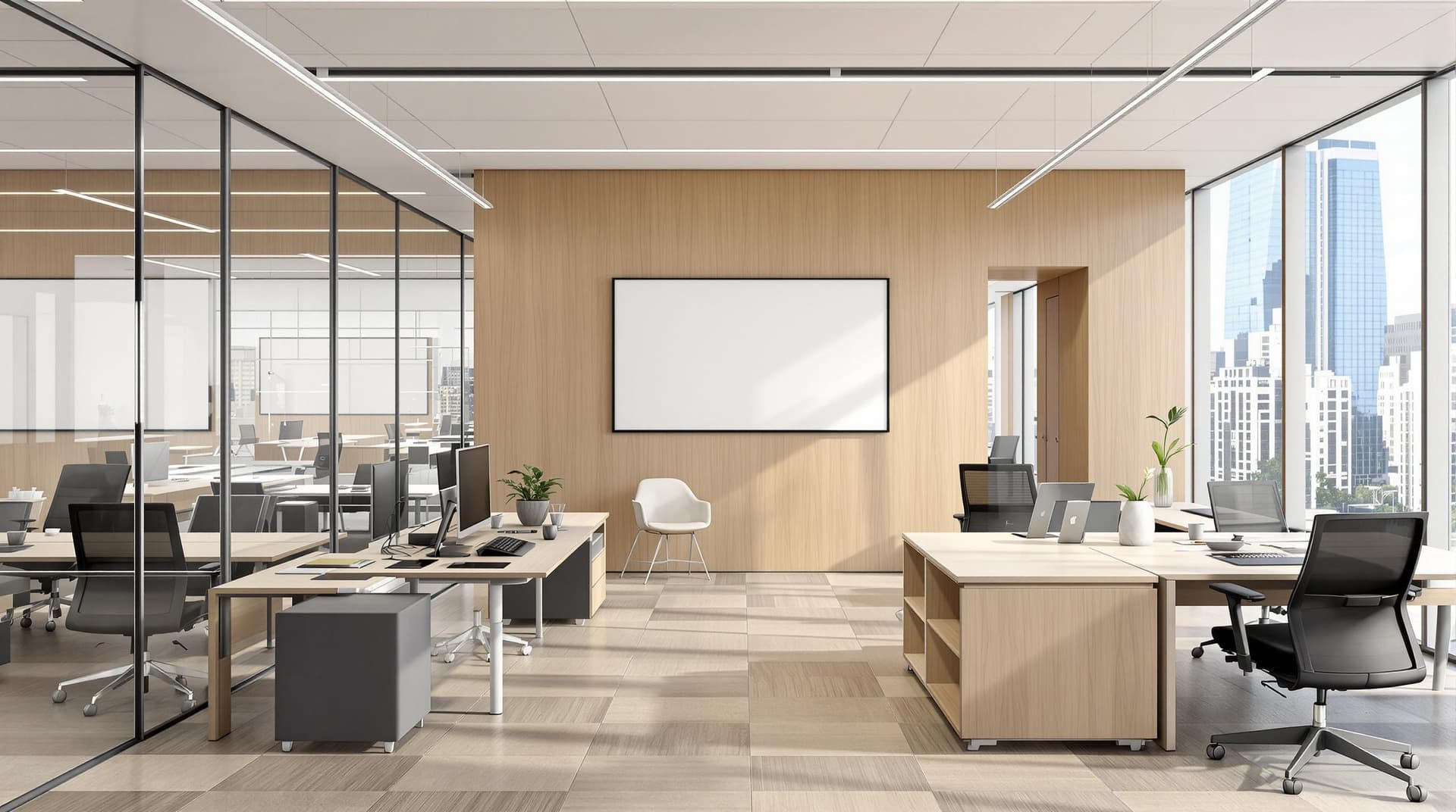 AI generated: /imagine prompt: Ultra-clean modern office with 4MP precision, ergonomic furniture arranged in activ...