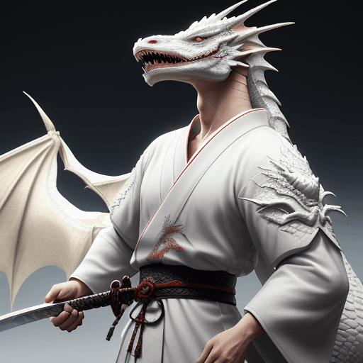 AI generated: A young man, 25 years old, holding a sword, dressed in traditional Japanese white attire, with a coo...