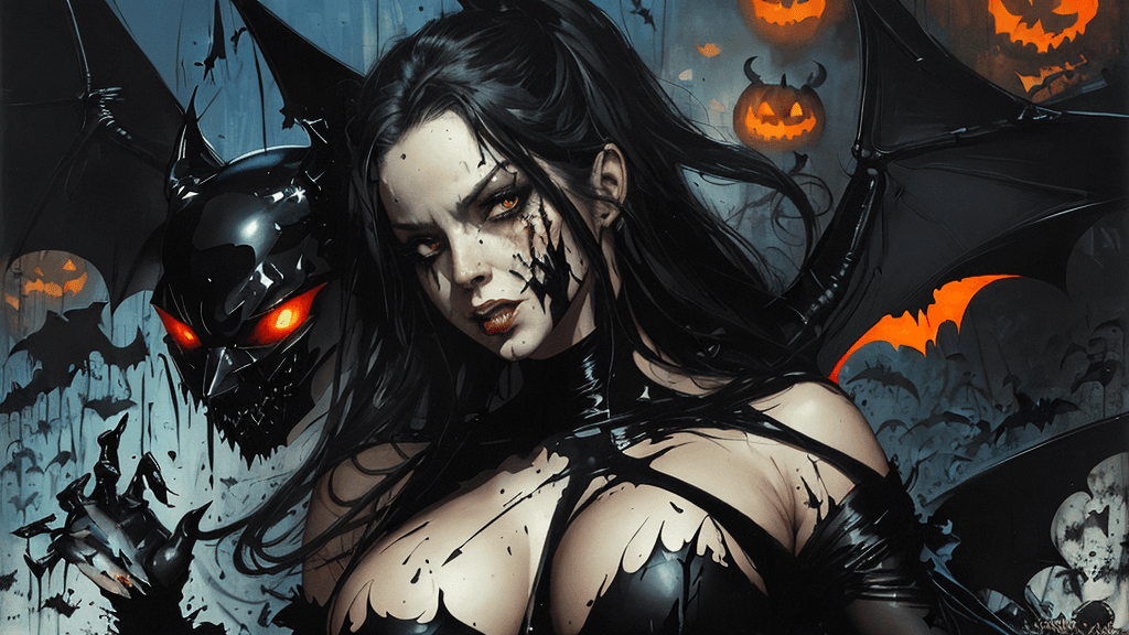 AI generated: (masterpiece)
(best quality)
(ultra-detailed)
(best illustration)
black bat by John Berkey 
seductiv...