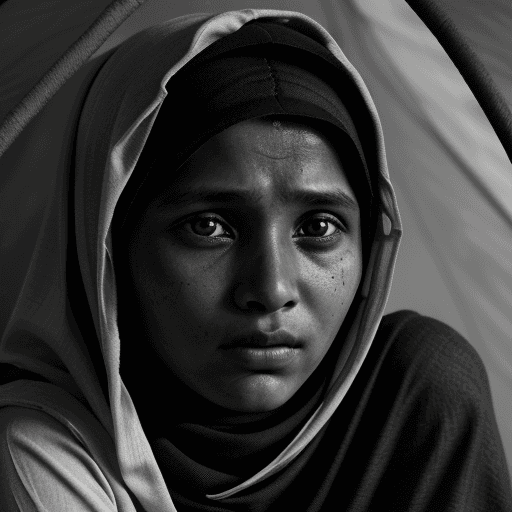 AI generated: An award-winning documental photography, dramatic Black and white portrait of a sad and exhausted Ro...