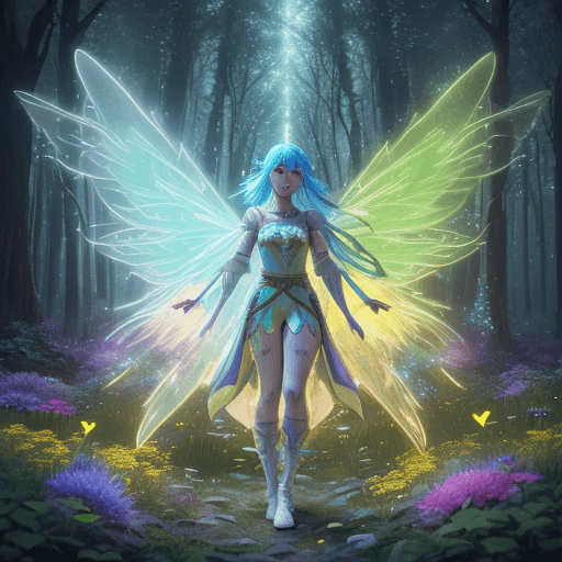 AI generated: Magical Forest scenery, chronomancer(a female), a time-manipulating mage,clean skin, particles of li...