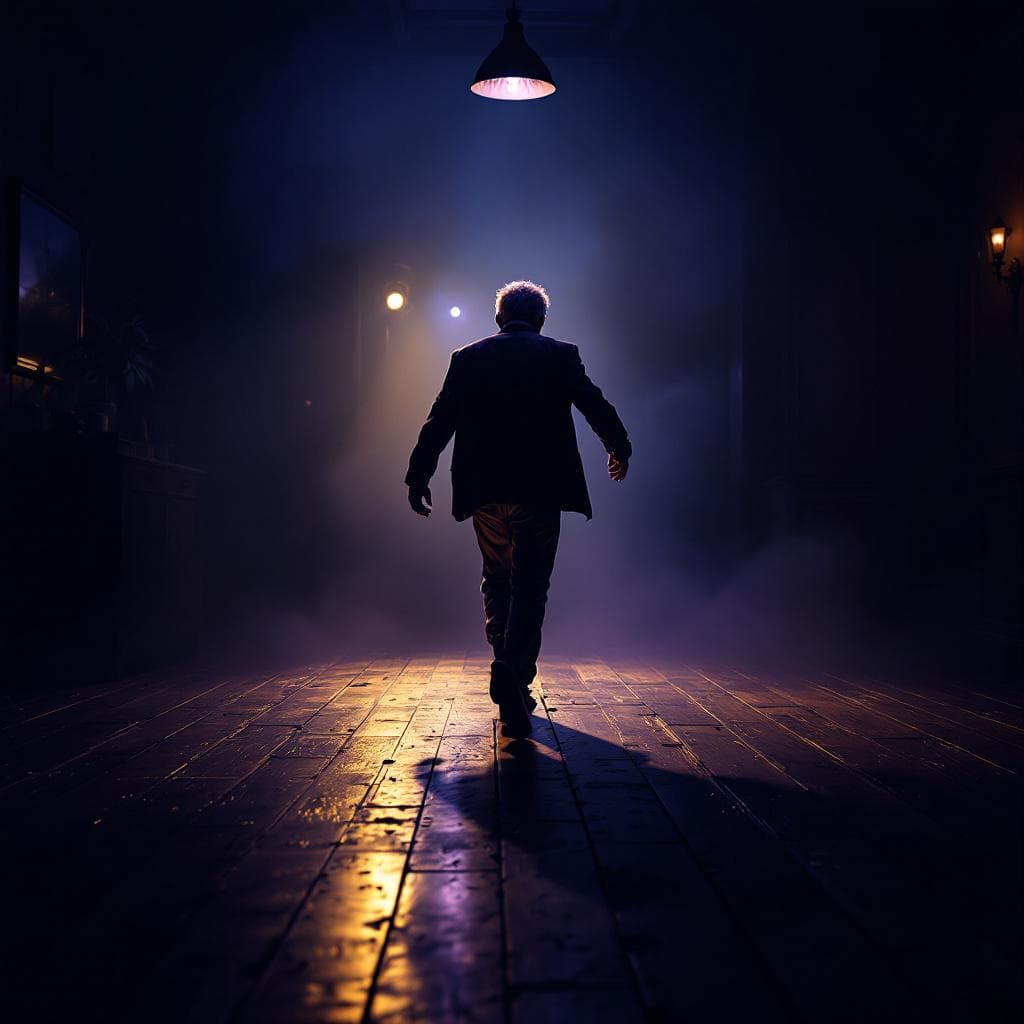 AI generated: a soulful album cover of a lonely middle-aged man dancing alone in a dimly lit room, retro soul aest...