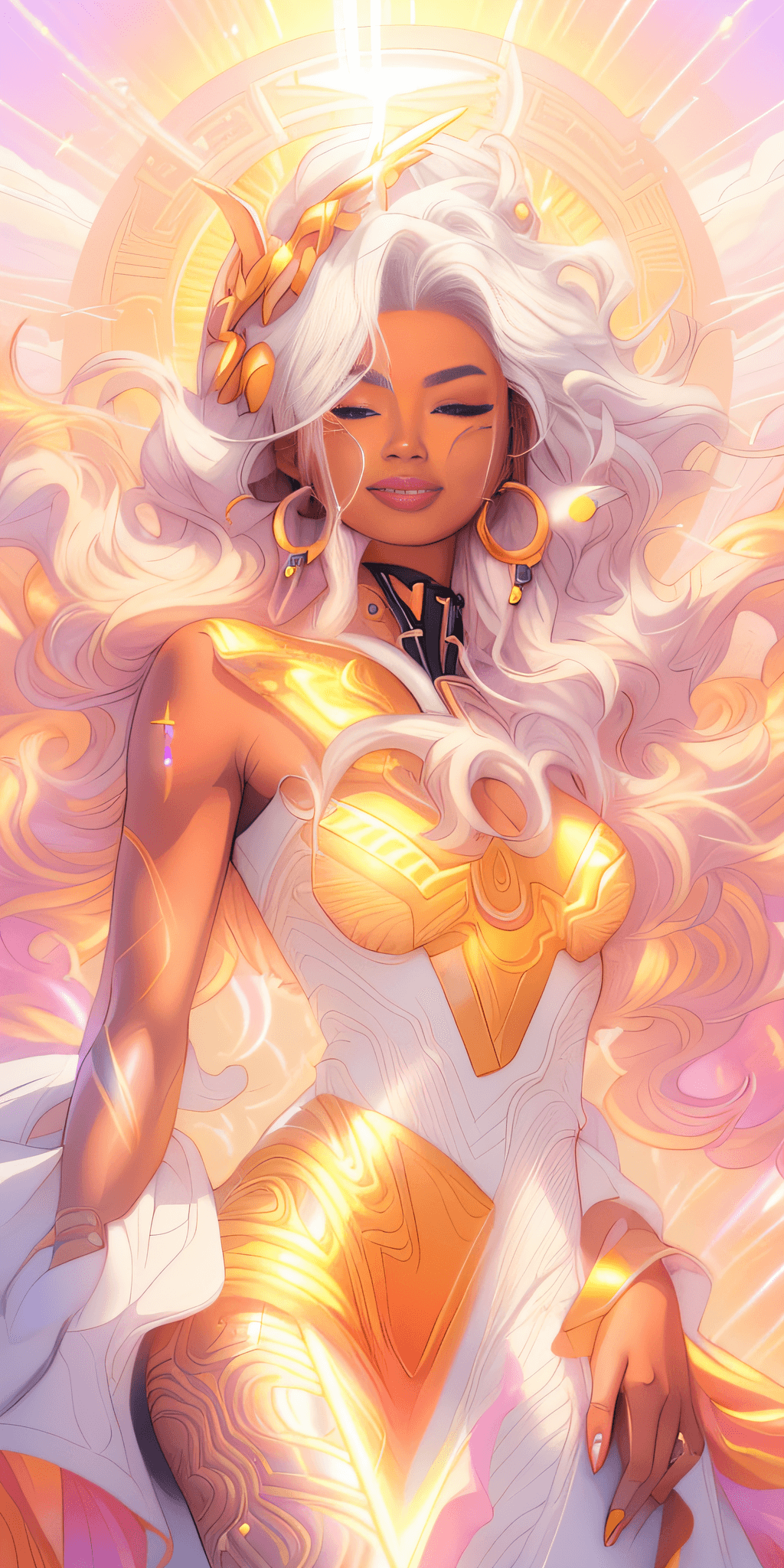 AI generated: a drawing of a woman with white hair and a yellow dress, rossdraws | afrofuturism, rossdraws cartoon...