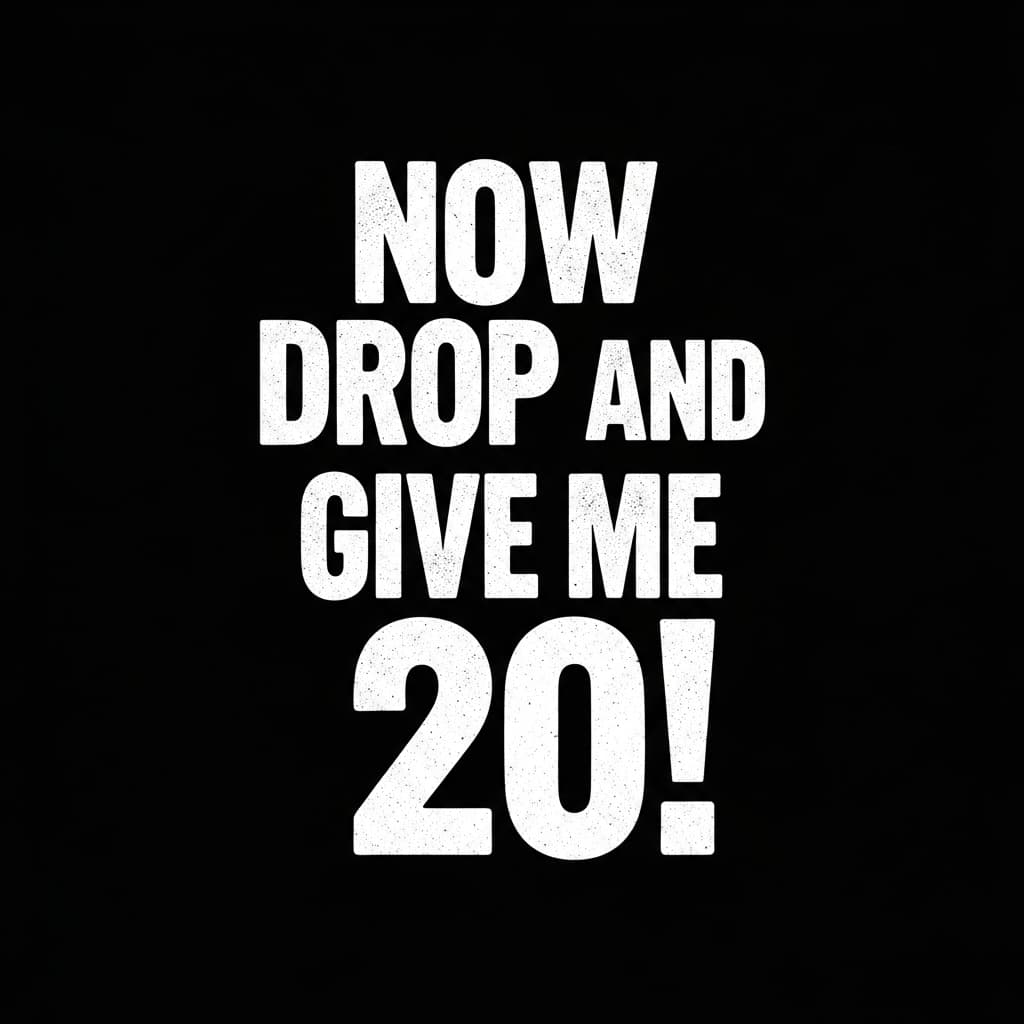 AI generated: Create a t-shirt design In the tone of a Marine drill sergeant: Bold all-caps text with “NOW DROP AN...