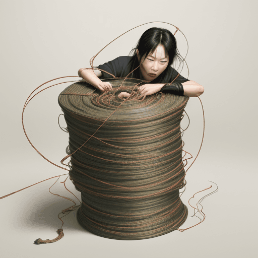 AI generated: Desperate, Wang picked up the pile of film rolls, like a tangled nest of snakes, like a bunch of rop...