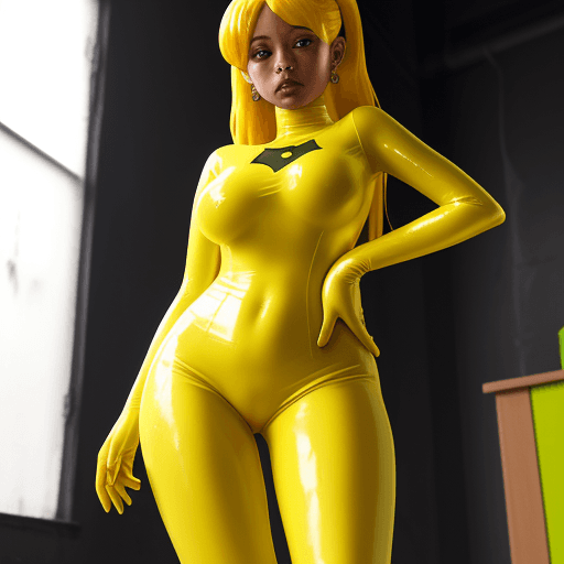 AI generated: Heroine, slime, yellow tight suit