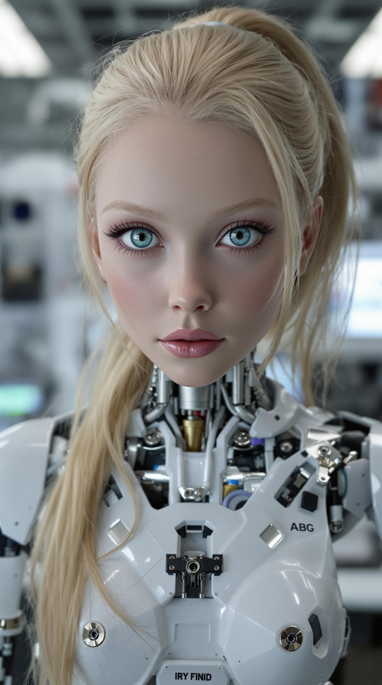 AI generated: exceptionally beautiful blonde hair blue eyed (age 11), artificial intelligence robot, (futuristic),...