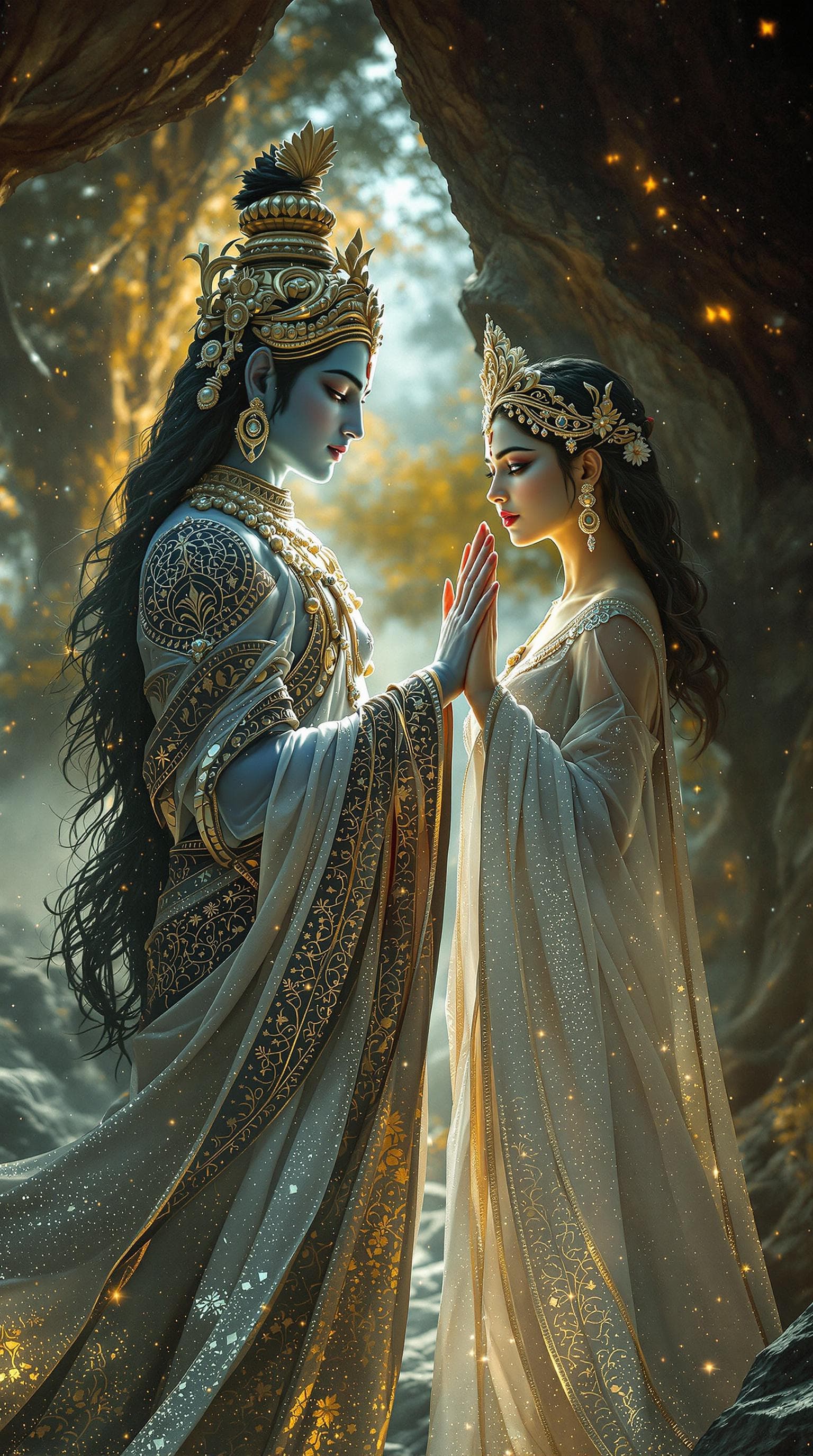 AI generated: Parvati is depicted as the epitome of grace and maternal strength. She stands in front of Shiva with...