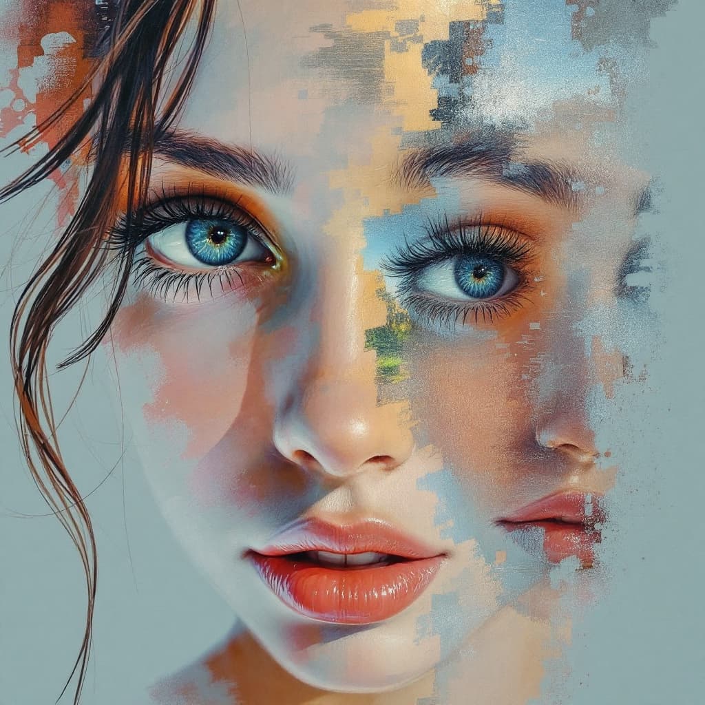 AI generated: color drawing of a woman's face, daz3d, blink-and-you-miss-it detail, emotional landscapes, realisti...