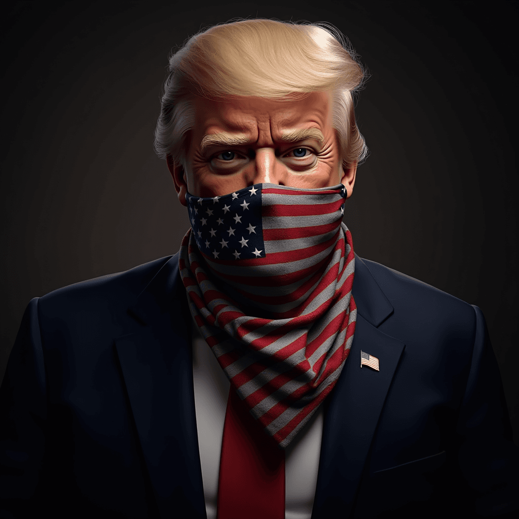 AI generated: Donald Trump wearing a stars and stripes bandana, gangsta style, ultra realistic, unreal engine