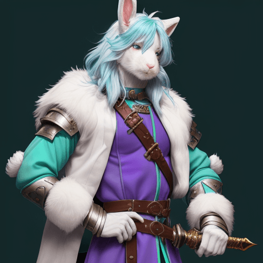 AI generated: male d&d harengon, male dnd rabbitfolk:: white fur with light blue tipped ears, bright blue shoulder...