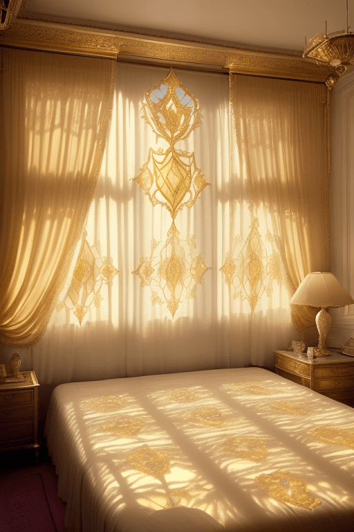 AI generated: bedroom under the sunlinght, in 1973), ((upturned tits)), (sunlight shines through pearlescent curta...