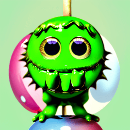 AI generated: Green monster with cute big eye and it grab lollypop