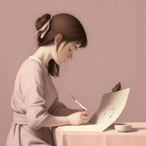 AI generated: A contemplative artist, sketching a still life, in the style of Felice Casorati, a muted palette, wi...