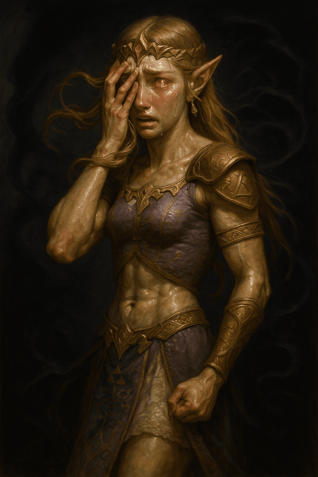 AI generated: Princess Zelda, hyper-realistic emotional portrait, Renaissance influence, Michelangelo-style anatom...