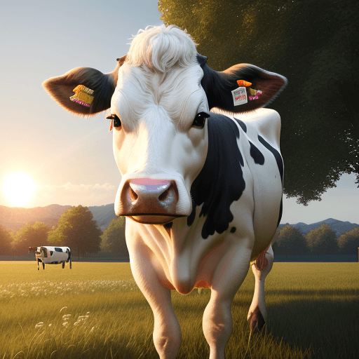 AI generated: Photo of a ultra realistic holstein cow, higthly light, beautiful sun, in a beautiful farm, , 4k, hy...