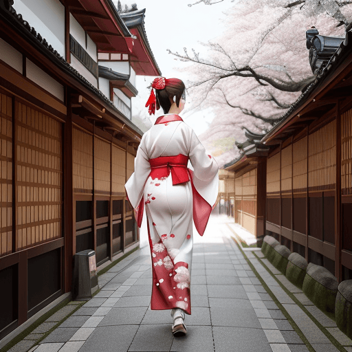 AI generated: <https://s.mj.run/F60ov1WSqTw> in a white kimono,walking through the streets of kyoto, cherry blosso...