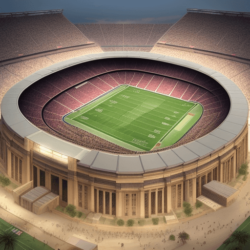 AI generated: Design of a football stadium in the days of the ancient Egyptian Pharaohs