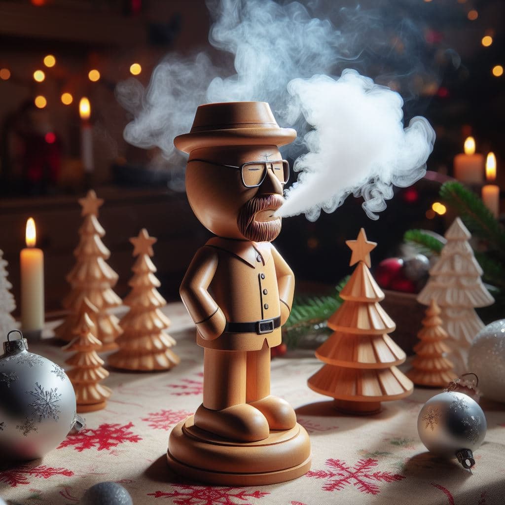 AI generated: A heavily stylized wooden carved incense smoker from the German Ore Mountains, looks like Walter Whi...