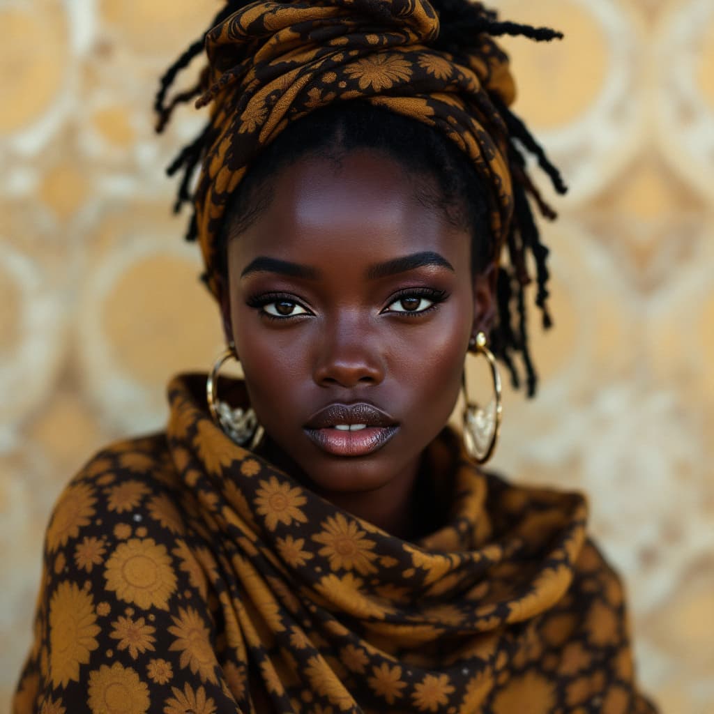 AI generated: african woman, shot on a Sony A7 III --chaos 75 --ar 1:2 --stylize 750 --v 7