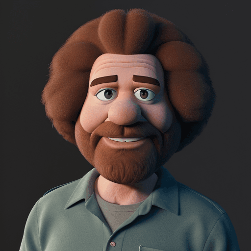 AI generated: Bob Ross as a muppet, pixar fur, vray renderer --beta --upbeta --upbeta