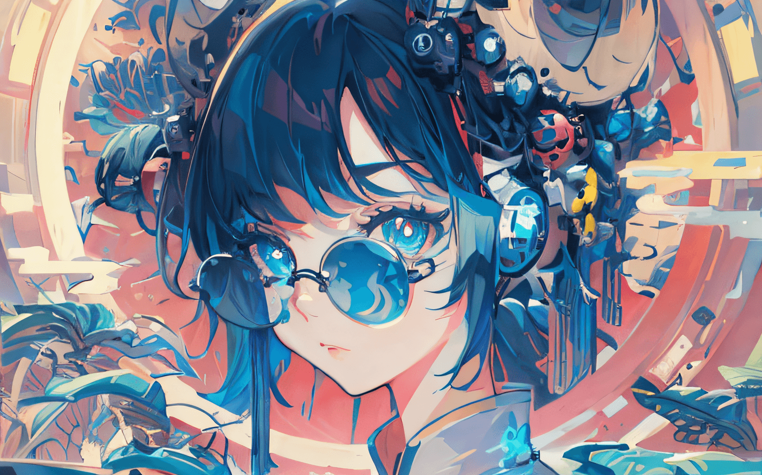 AI generated: a close up of a person with a headphones and a clock, anime style 4 k, anime vibes, anime cyberpunk ...
