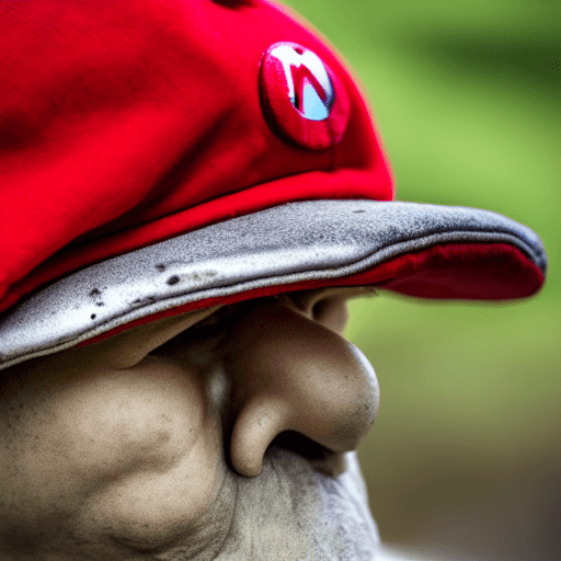 AI generated: RAW photo, portrait of an old Super Mario, highly detailed textures, tired, run down, deep skin pore...