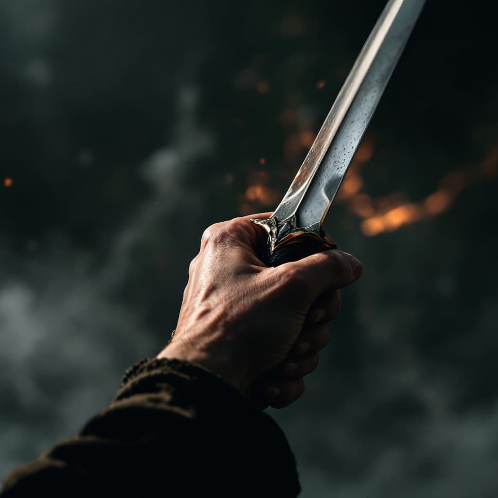 AI generated: female hand holding a dagger, cinematic lighting