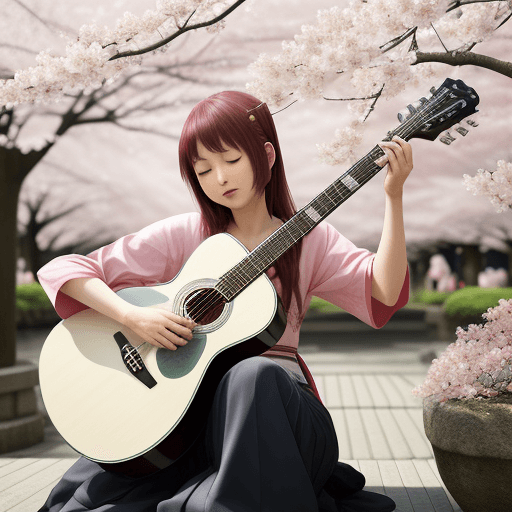 AI generated: guitar
acoustic guitar
japanese style
cherry blossom
sakura 
