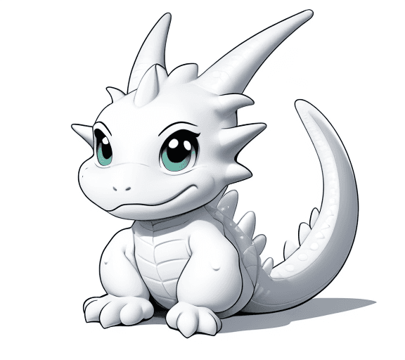 AI generated: cartoon style only line art with white background and white canvas happy baby dragon with white back...