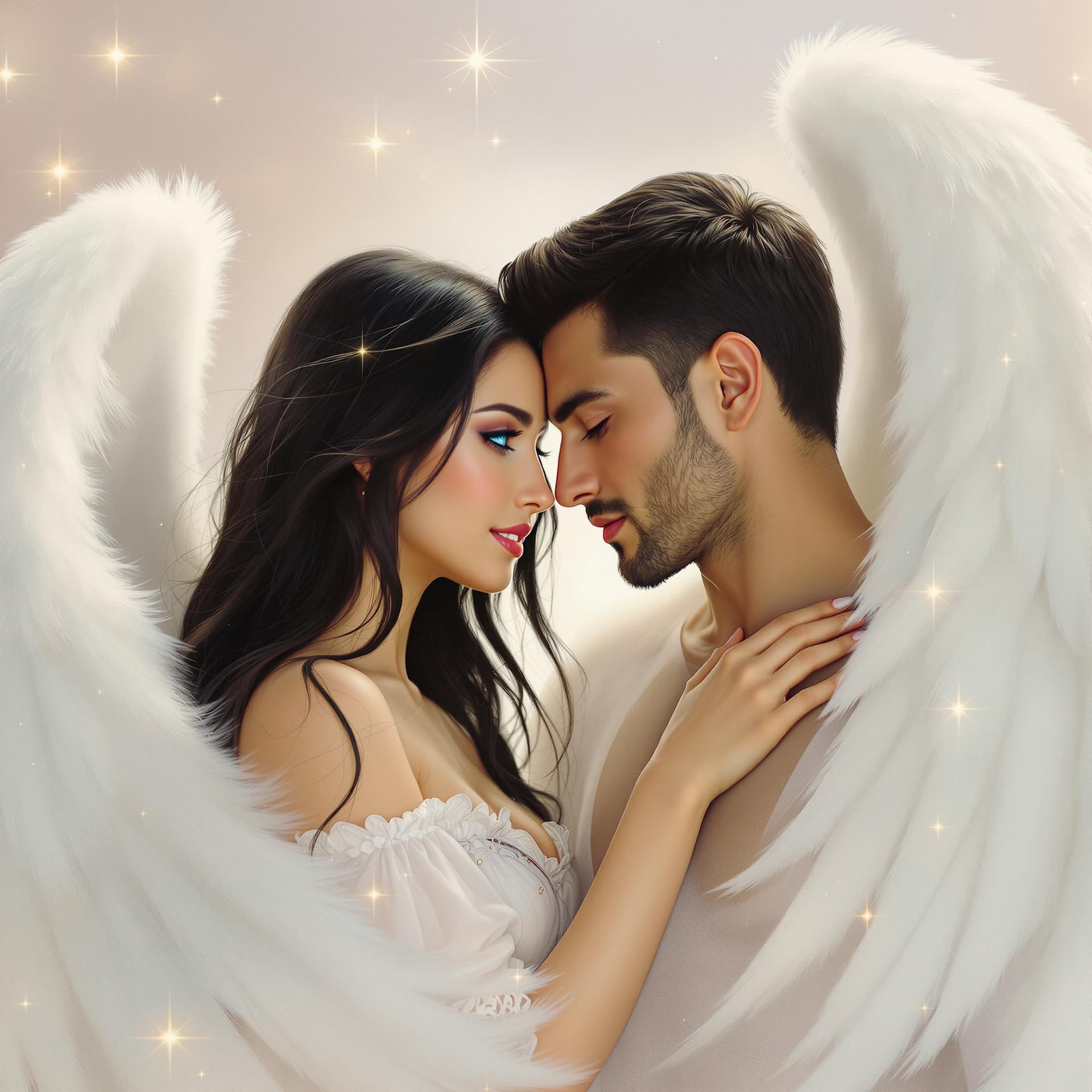AI generated: The Photo depicts a romantic scene between two figures who exude a dreamy, ethereal quality. 

- **C...