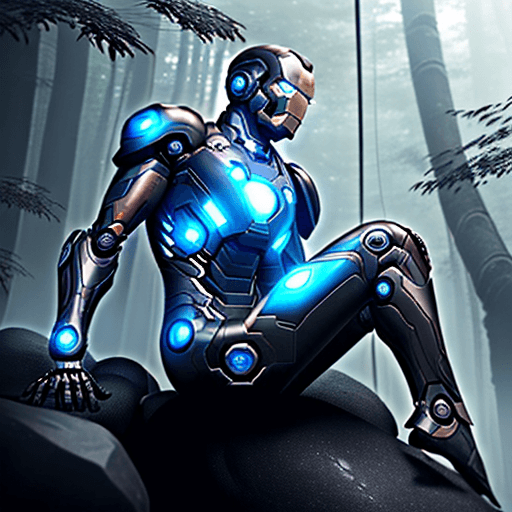 AI generated: Coal-black matte Mechanical suit, black Iron man style, slim fir to tall human body. Clean and not m...