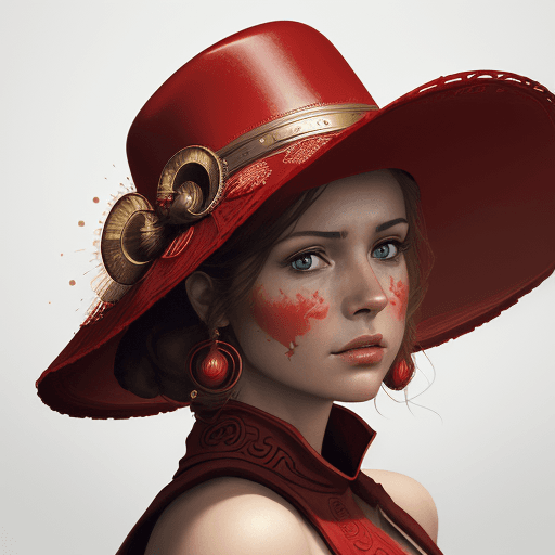 AI generated: a lady in red with a sombrero with the face of a star wars character, in the style of florian nicoll...